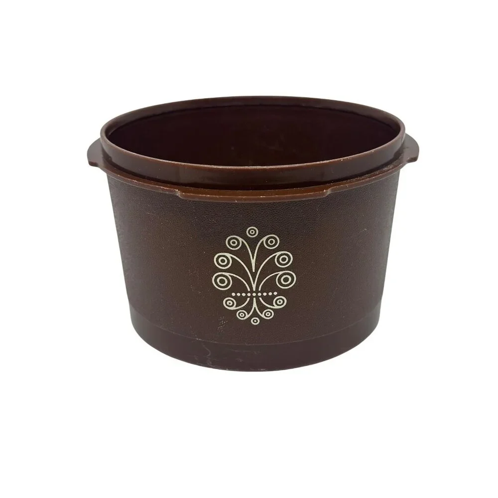 VTG Tupperware Choco Brown Servalier Canister Scroll Design No Lid 1297-12‎ USA